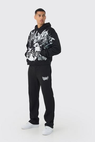 Oversized Boxy Over The Seams Eagle Graphic Tracksuit black