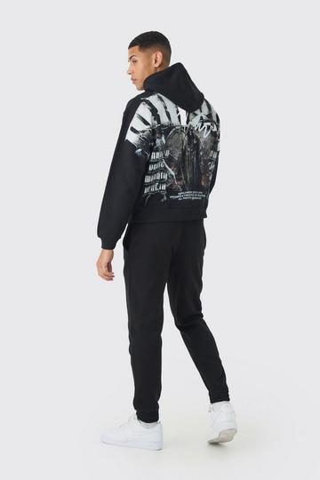 Oversized Boxy Over The Seams Gothic Back Graphic Tracksuit black