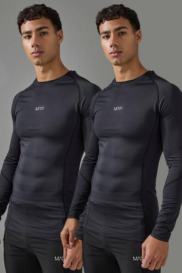 Man Active Long Sleeve Baselayer T-shirt 2 Pack black