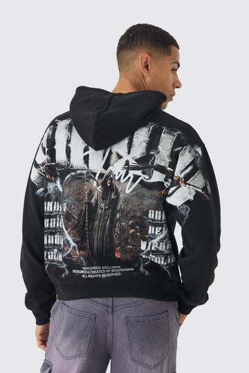 Oversized Boxy Over The Seams Gothic Back Graphic Hoodie black