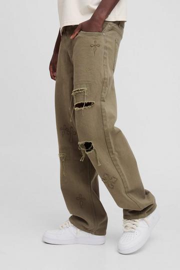 Onbewerkte Baggy Jeans Met Gekruiste Bandjes khaki