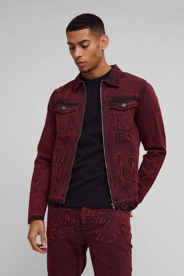 Red Regular Fit Homme Applique Denim Jacket