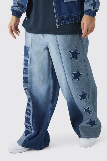 Dark Brown Extreme Baggy Rigid Star Applique Denim Jeans