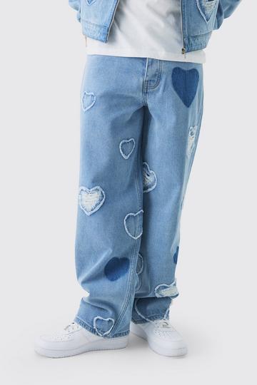 Light Brown Relaxed Rigid Heart Applique Denim Jeans