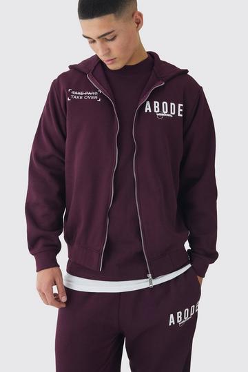 Burgundy Red Zip Through Abode Hoodie