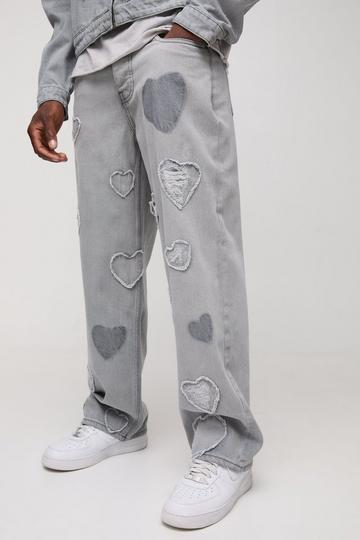 Grey Relaxed Rigid Heart Applique Denim Jeans