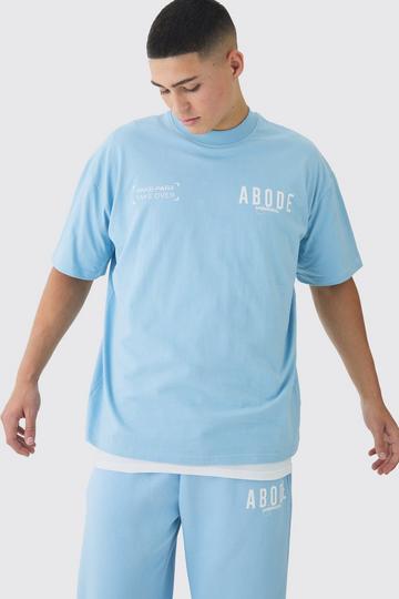 Oversized Extended Neck Heavyweight Abode T-shirt blue