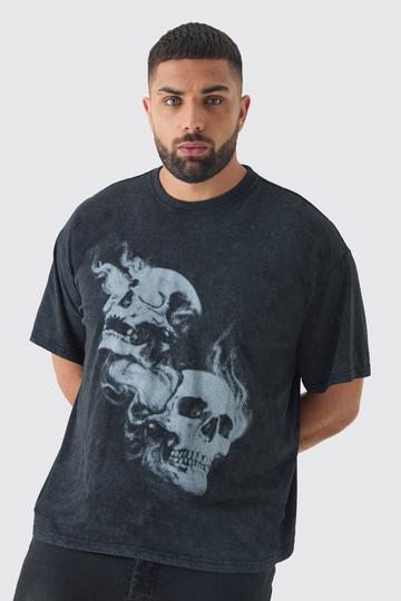 Plus Oversized Skull Acid Wash T-Shirt charcoal