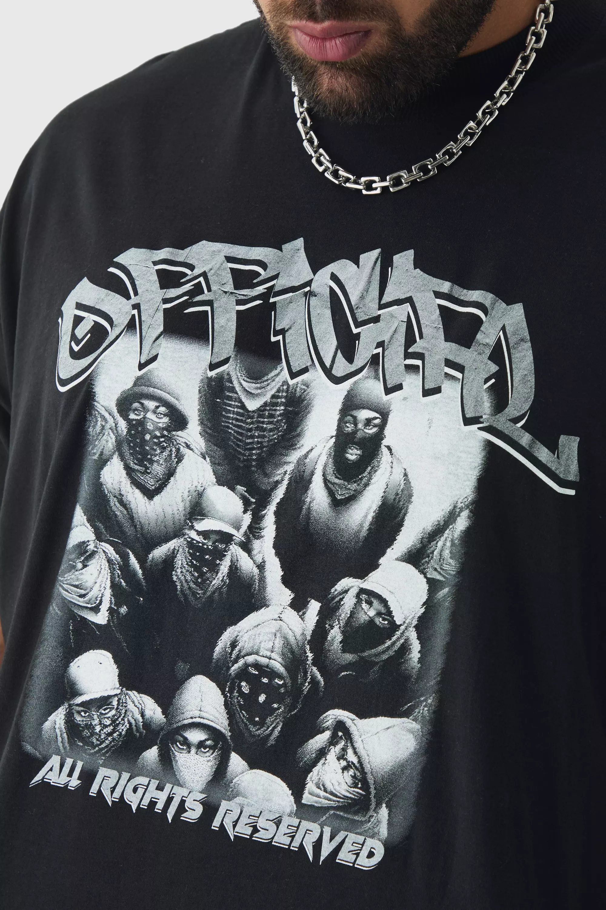 Black Plus Oversized Official Balaclava Print T-Shirt صورة بديلة