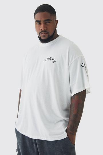 Plus Oversized Homme Print & Cross Embroidered T-Shirt white