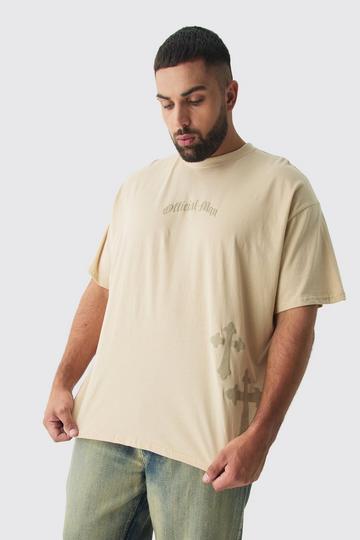 Plus Oversized Official Man Cross Puff Print T-Shirt sand