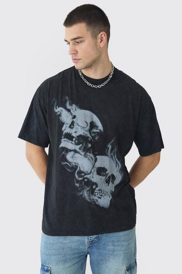 Tall Oversized Skull Acid Wash T-Shirt charcoal