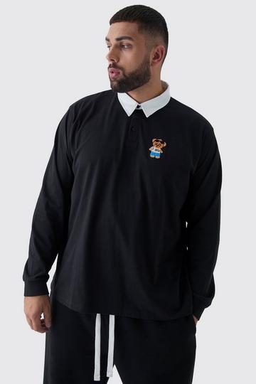 Plus Embroidered Rugby Polo black