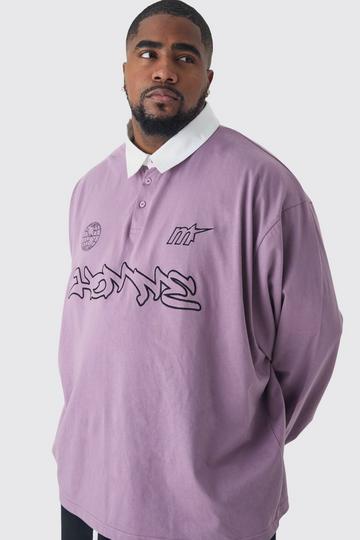 Plus Oversized Applique Rugby Polo mauve