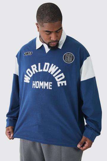 Plus Oversized Worldwide Applique Rugby Polo navy