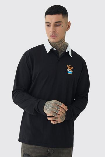 Black Tall Embroidered Rugby Polo