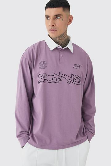 Tall Oversized Applique Rugby Polo mauve