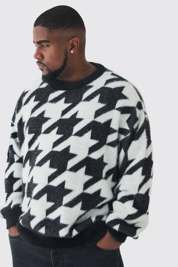 Black Plus Fluffy Knit Houndstooth Sweatshirt