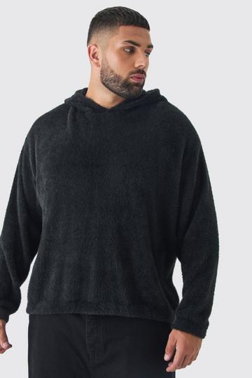 Plus Fluffy Knit Boxy Oversized Hoodie black