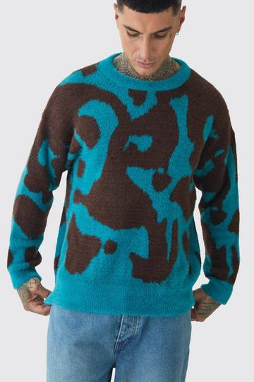 Tall Fluffy Knit Abstract Sweatshirt teal