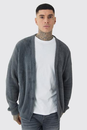 Tall Fluffy Knit Boxy Oversized Cardigan charcoal