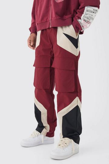 Red Elasticated Waist Relaxed Ripstop MOTO Cargo Trousers