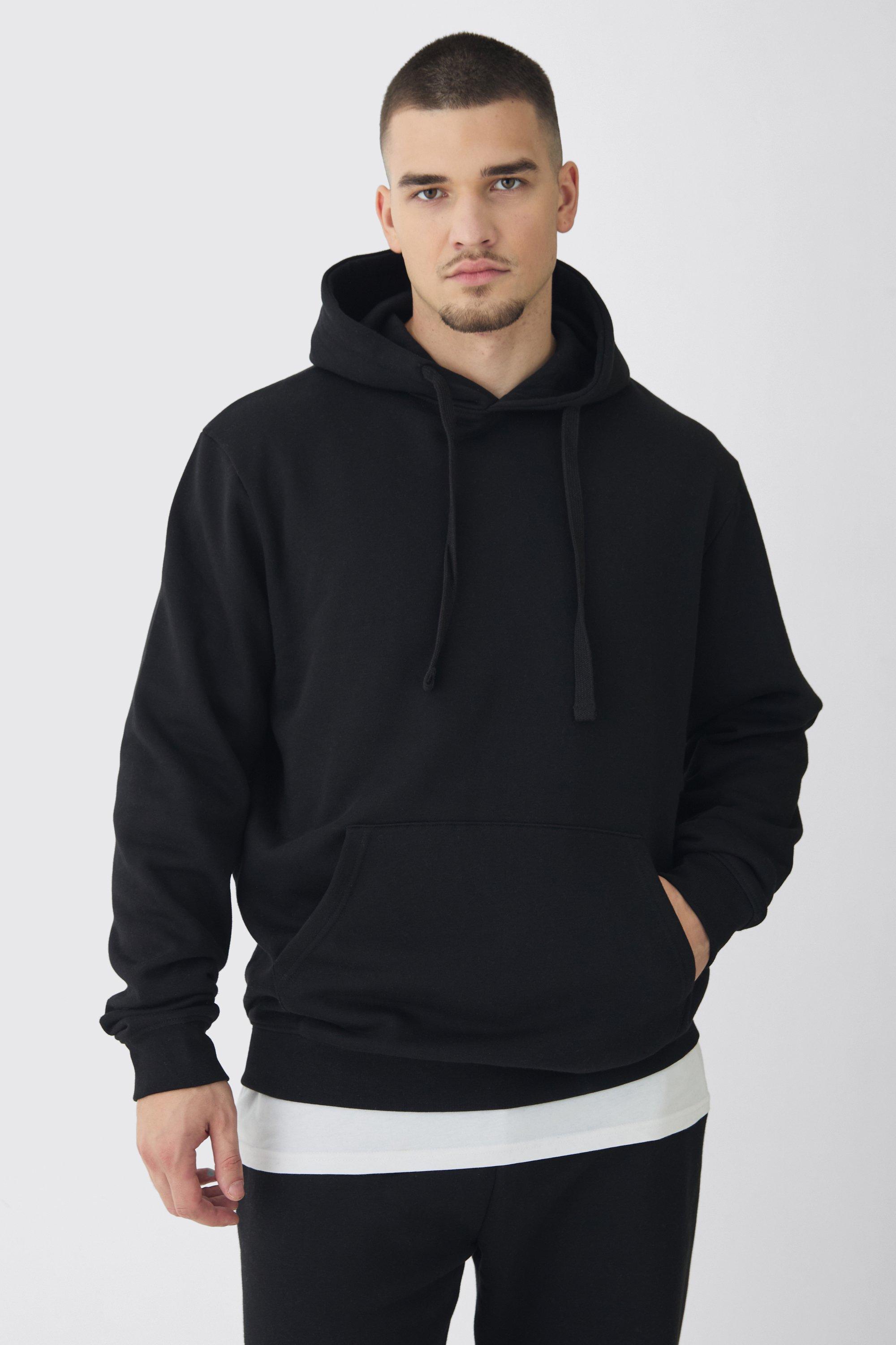 Men s Black plain hoodies boohoo UK