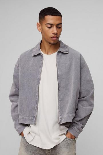 Boxy Acid Wash Cord Bomber charcoal