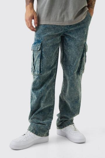 Relaxed Acid Wash Cord Cargo Trousers navy