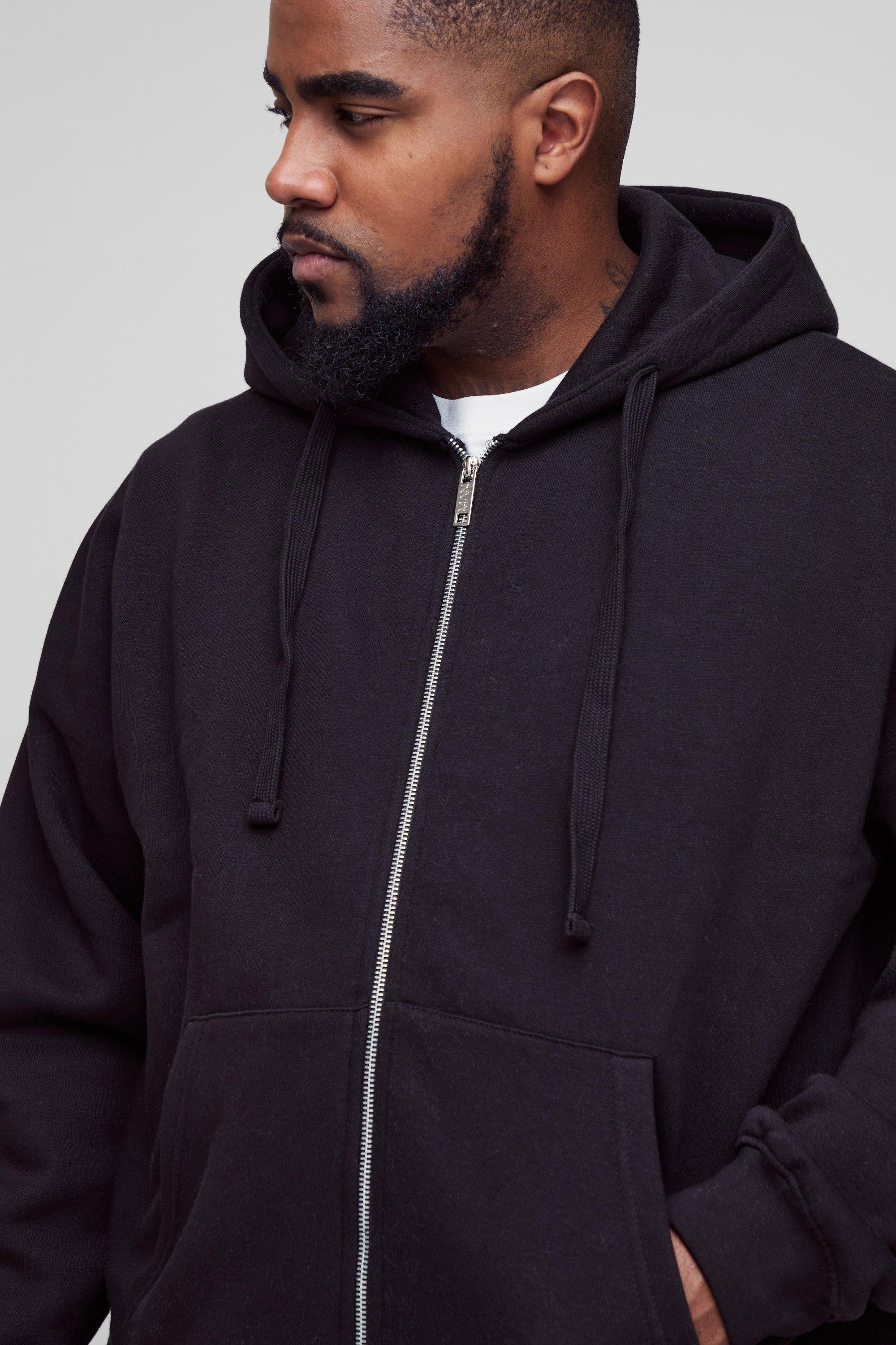 330GSM Plus Regular Fit Zip Through Hoodie in Black boohoo