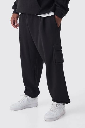 Black 330GSM Plus Oversized Cargo Jogger In Black