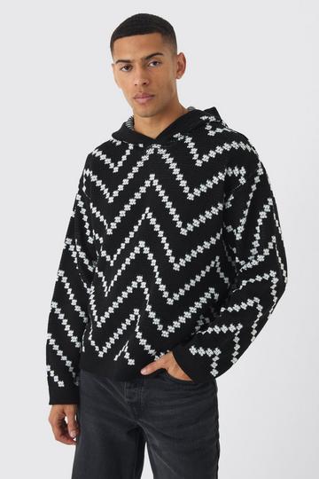 Oversized Boxy Stripe Knitted Hoodie black