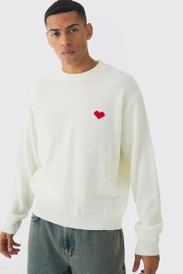 Oversized Boxy Heart Jumper ecru