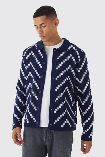 Long Sleeve Stripe Knit Shirt navy