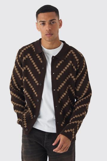 Long Sleeve Stripe Knit Shirt brown