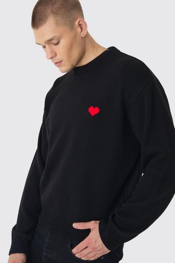 Oversized Boxy Heart Jumper black