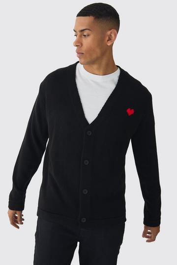 Black Relaxed Heart Knitted Cardigan