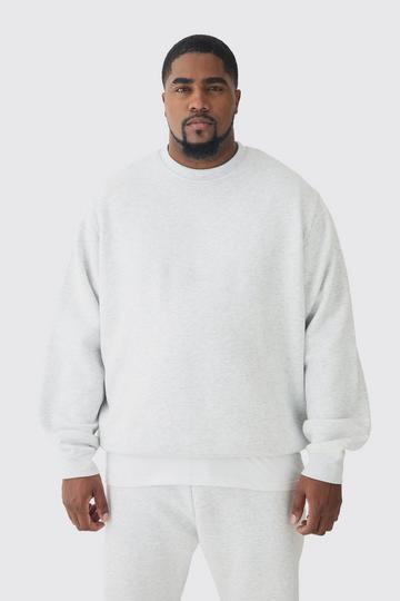 Plus Regular Fit Grijze Mergel Trui Met Crewneck grey marl