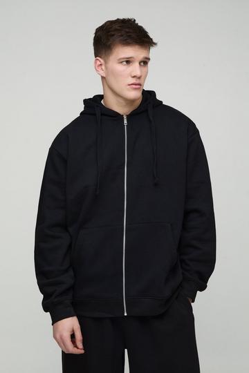 330GSM Tall Oversized Fit Zip Through Hoodie in Black black