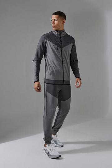 Active Colour Block Funnel Hooded Tracksuit charcoal