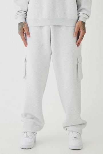 Grey 330GSM Tall Oversized Fit Cargo Jogger In Grey Marl