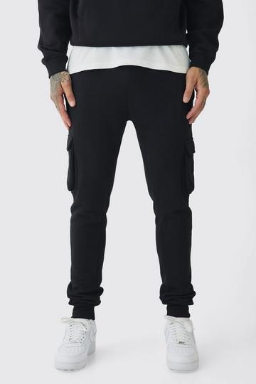 Black 330GSM Tall Skinny Fit Cargo Jogger In Black