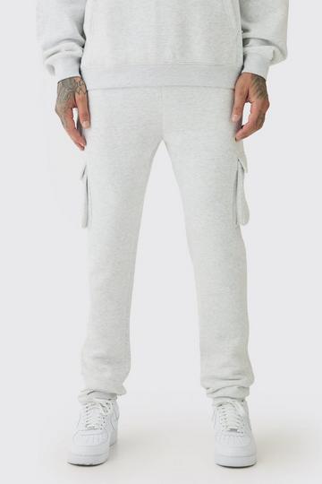 Grey 330GSM Tall Skinny Fit Cargo Jogger In Grey Marl