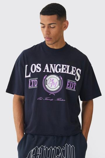 Oversized Extended Neck Boxy Los Angeles Graphic T-Shirt navy