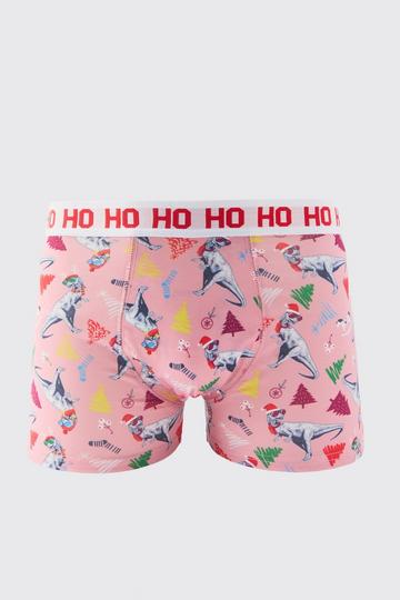 Pink Christmas Dinosaur Boxers