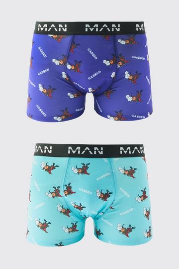 Man Rudolph Kerst Boxers (2 Stuks) blue