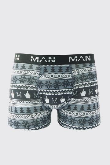 Man Monochrome Christmas Boxers grey