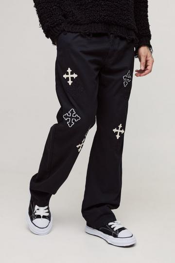 Tall Cross Applique Relaxed Fit Trousers black