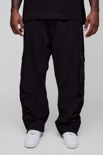 Plus Applique Split Hem Cargo Trousers black