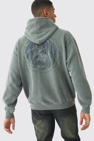 Oversized House of Dragons Wash License Print Hoodie green